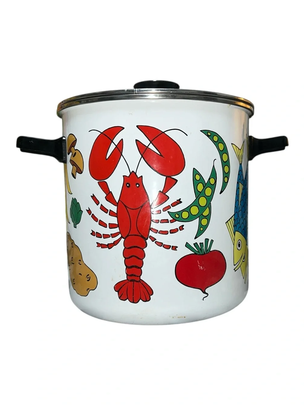 Vintage Mid-Century San Ignacio Enamelware Seafood Stock Pot with Lid